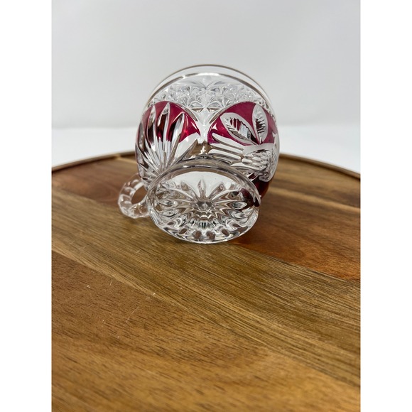 Vintage Crystal Cut Ruby Red Glass Teacups Set of 6 Etched Floral Design - Picture 8 of 12